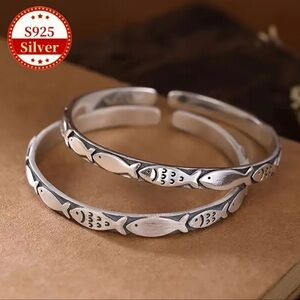 Sterling Silver Fish Design Cuff Bracelet
